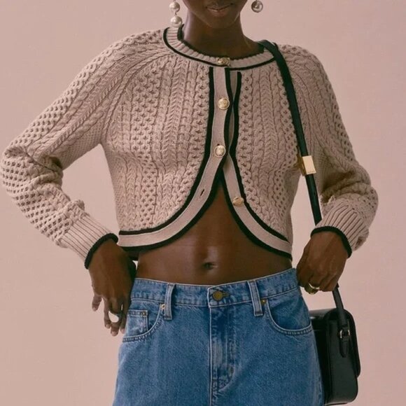 J. Crew Sweaters - J. Crew Tan Cropped Cable Knit Sweater Lady Jacket Cardigan